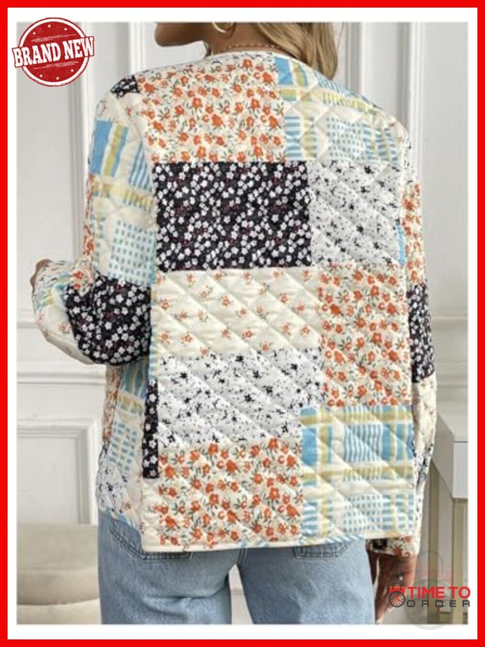 Quilted Floral Patchwork Button Down Jacket - Going Out - Picture 2 of 4